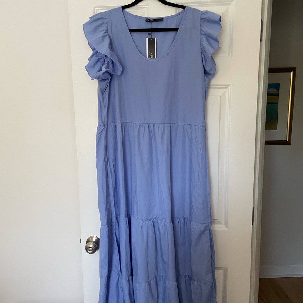 Elegant Blue Ruffle Sleeve Dress